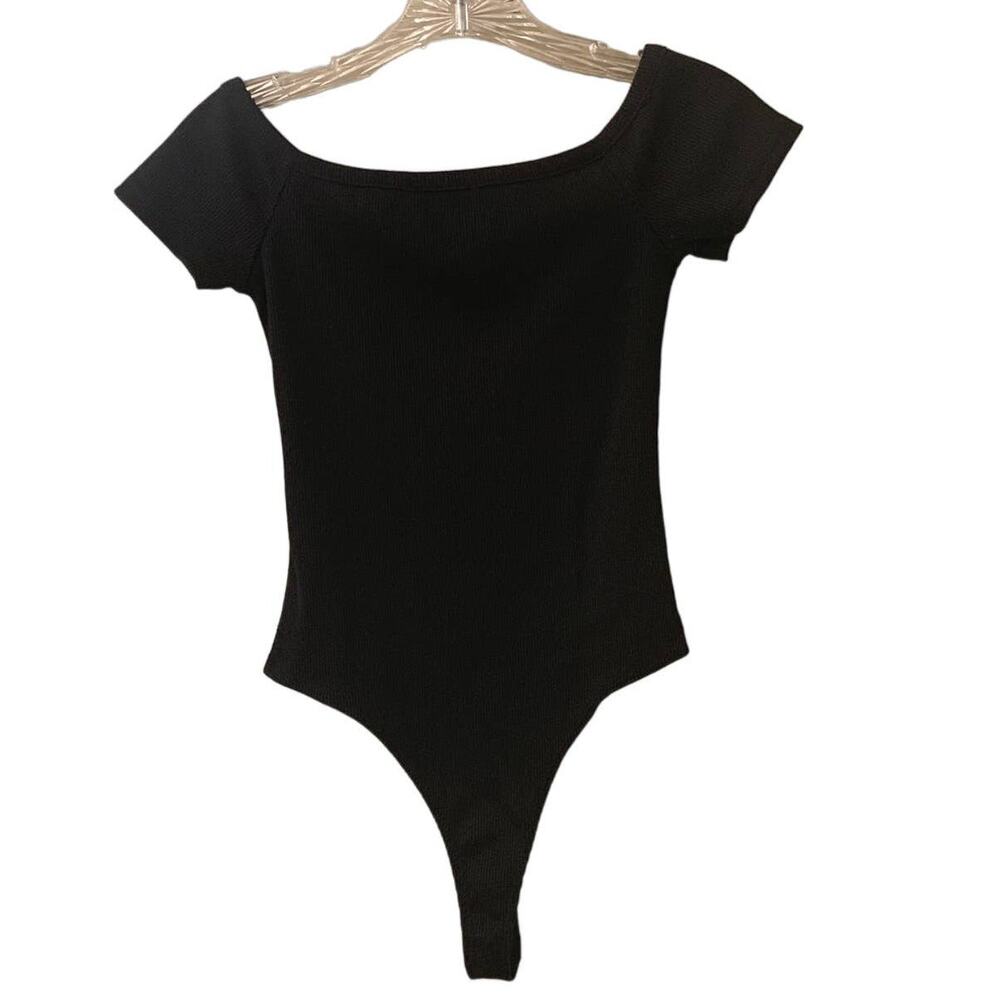 Better Be Black Sweetheart Neckline Ribbed Bodysuit, Size Small - Picture 2 of 12